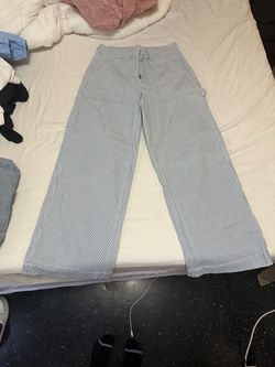 American Eagle Blue White Pinstripe Wide Leg Pants