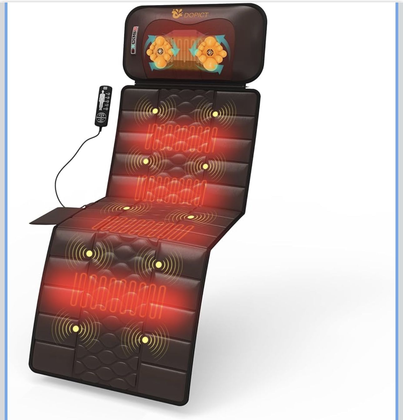 New Massage-Mat, Detachable Neck Massager, Full Body Vibration Heating, Massage Pad with 10 Vibrating Motors and 9 Speed Settings for Home Office Use,