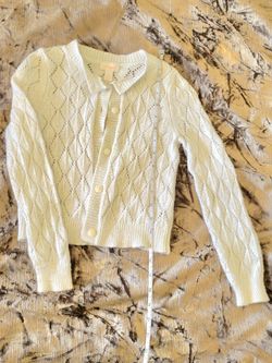 Cat & Jack Girls Ivory Pointelle Knit Cardigan Sweater Shimmer Shrug Size XS 4/5