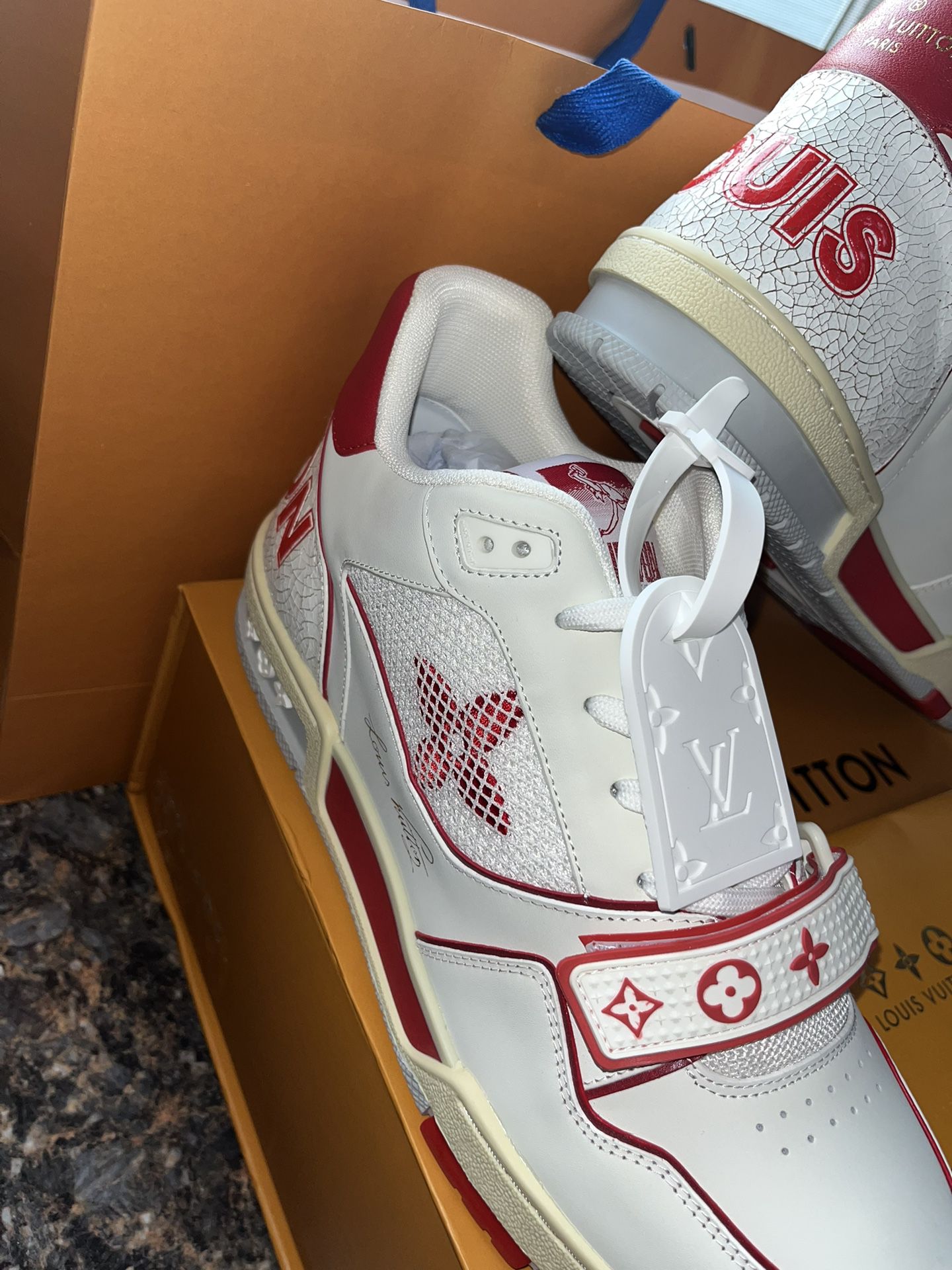 Brand New Louis Vuitton RED/White Velcro strap Mono Trainer Sneakers (Euro  44 /men's 10-11) for Sale in Valley Stream, NY - OfferUp
