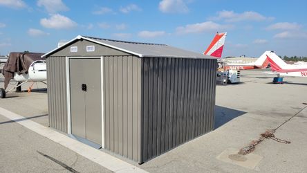 (New in box need assemble) 8’ L x 10’ W x 6.’ H galvanized steel Metal Storage Shed Outdoor Garden Backyard 8’x10’ Storage.