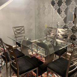 Glass Top Dinning Table With 6 Chairs 