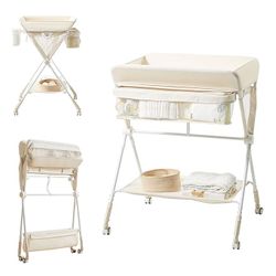 New In Box Baby Diaper Changing Table, Portable Diaper Changing Table with Wheels, Foldable Changing Table with 3-Level Adjustable Height, Portable Ch