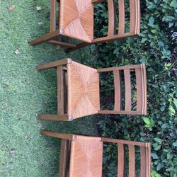 3 Vintage Ladderback Chairs Rush Seat Magazine/Book Holder