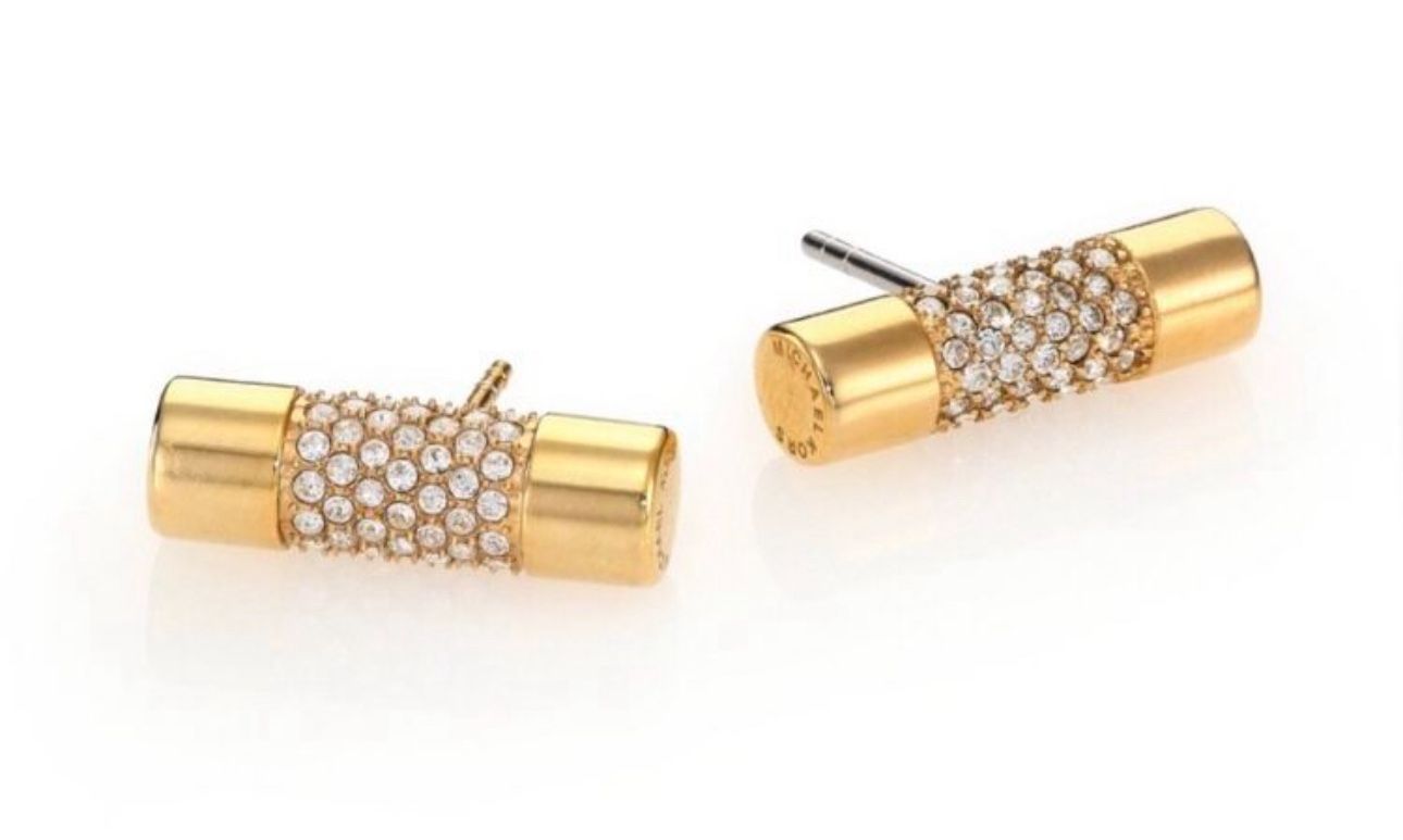 Michael KORS Gold Pave Swarovski Crystal Bar Stud earrings NWOT