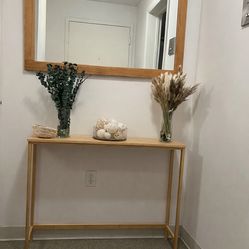 Front entry table/solid oak framed mirror