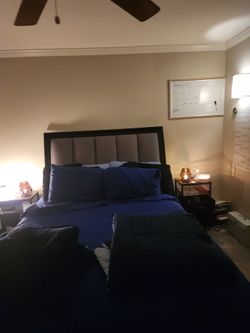 Queen Sized Platform Bed With Padded Headboard