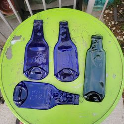 Lot of 4 Hanging Melted Flat Glass Bottle Wall Art