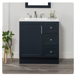 Project Source Davies 30-in Navy Blue Single Sink Bathroom Vanity with White Cultured Marble Top (Fully Assembled)