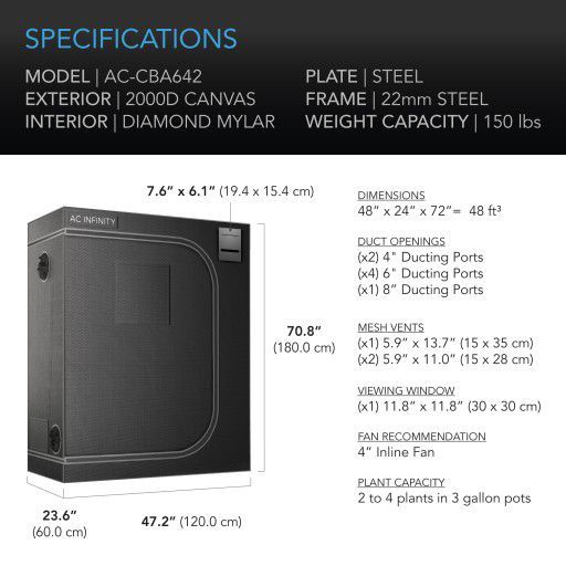 Lightly Used AC infinity 4×2 Grow Tent. Model 642