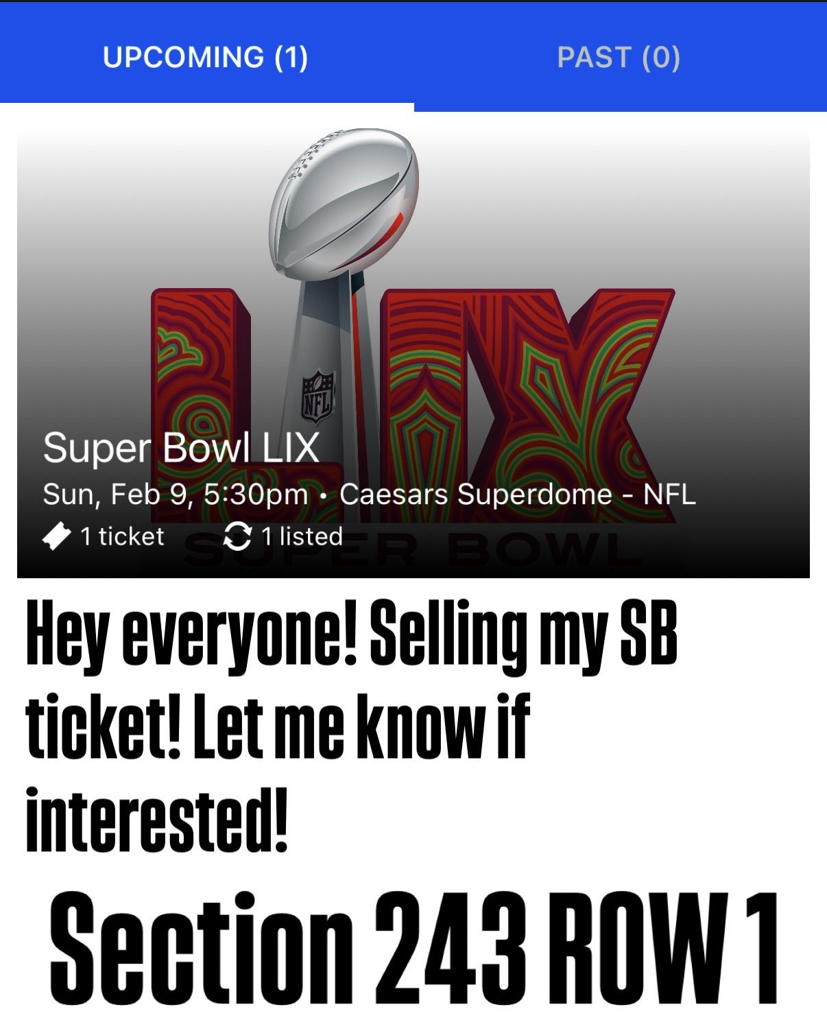 *** Super Bowl LIX Ticket ***