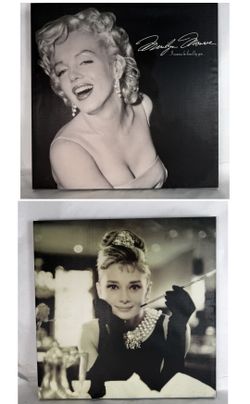 Marilyn Monroe and Audrey Hepburn matching decor art 24x24 