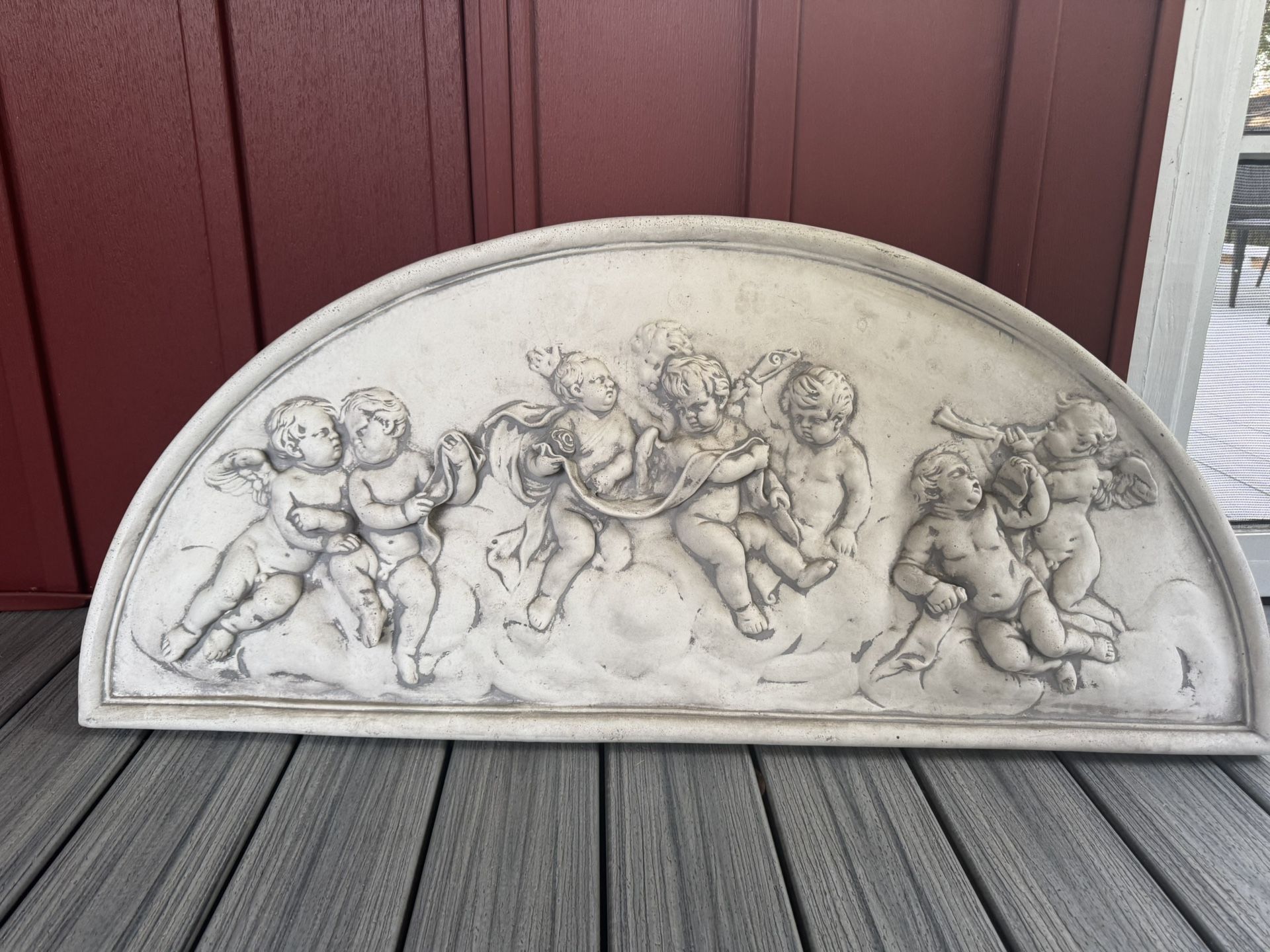 Vintage Mid Century Cupids or Cherubs Half Circle Bas-relief Wall Sculpture 44"