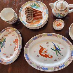 Vintage Chinese Dragon & Phoenix Dish Set