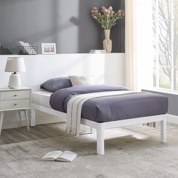 Mainstays White Twin Metal Frame With Wood Slats