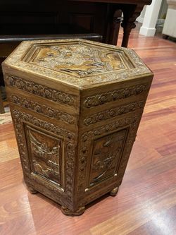 Carved Wood hexagon Stand Table 