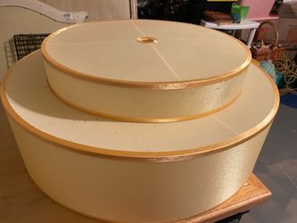 "Vintage Mid-Century Modern 2-Tier Double Drum Lamp Shade - Off-White & Gold Trim"