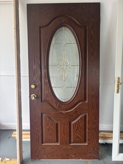 36 x 80 Wood Grain Fiberglass Entry Door with Oval Glass