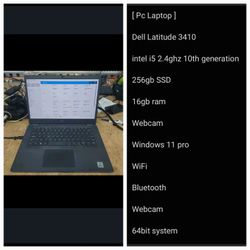 [ Pc Laptop ] Dell Latitude 3410 Intel i5 10th generation Series Wifi windows 11 pro 16gb ram 256gb SSD Webcam