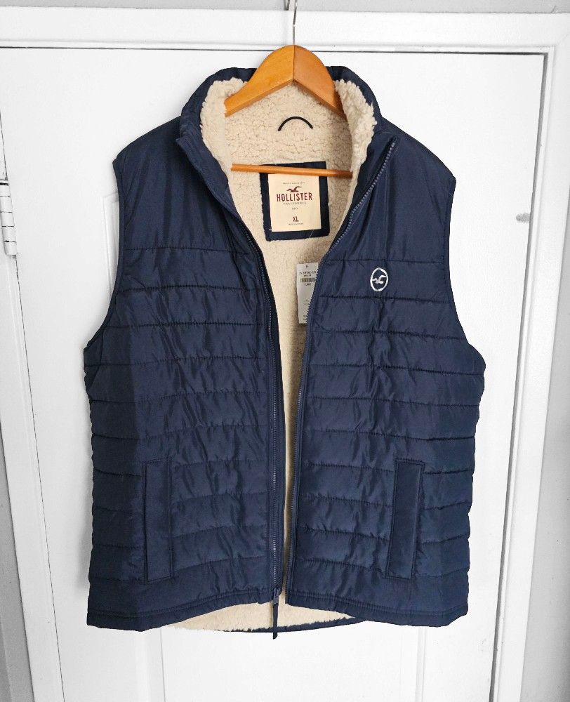 Men´s Hollister XL Sherpa Vest Jacket Blue,New Products : American Fashion Style Bags On Sale