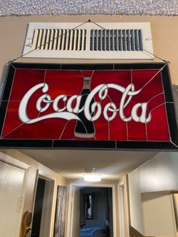Coca-Cola  stained glass look the picture there is a run on the glass not noticeable