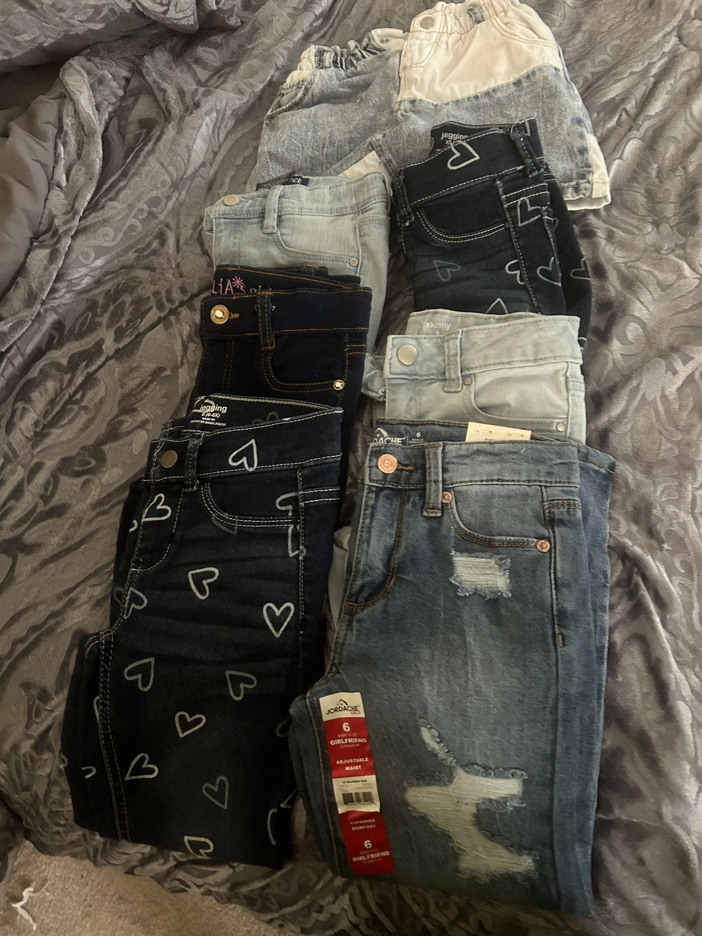 Six Pairs Of Leggings Jeans, Size 5/6 one toddler skirt, size 5