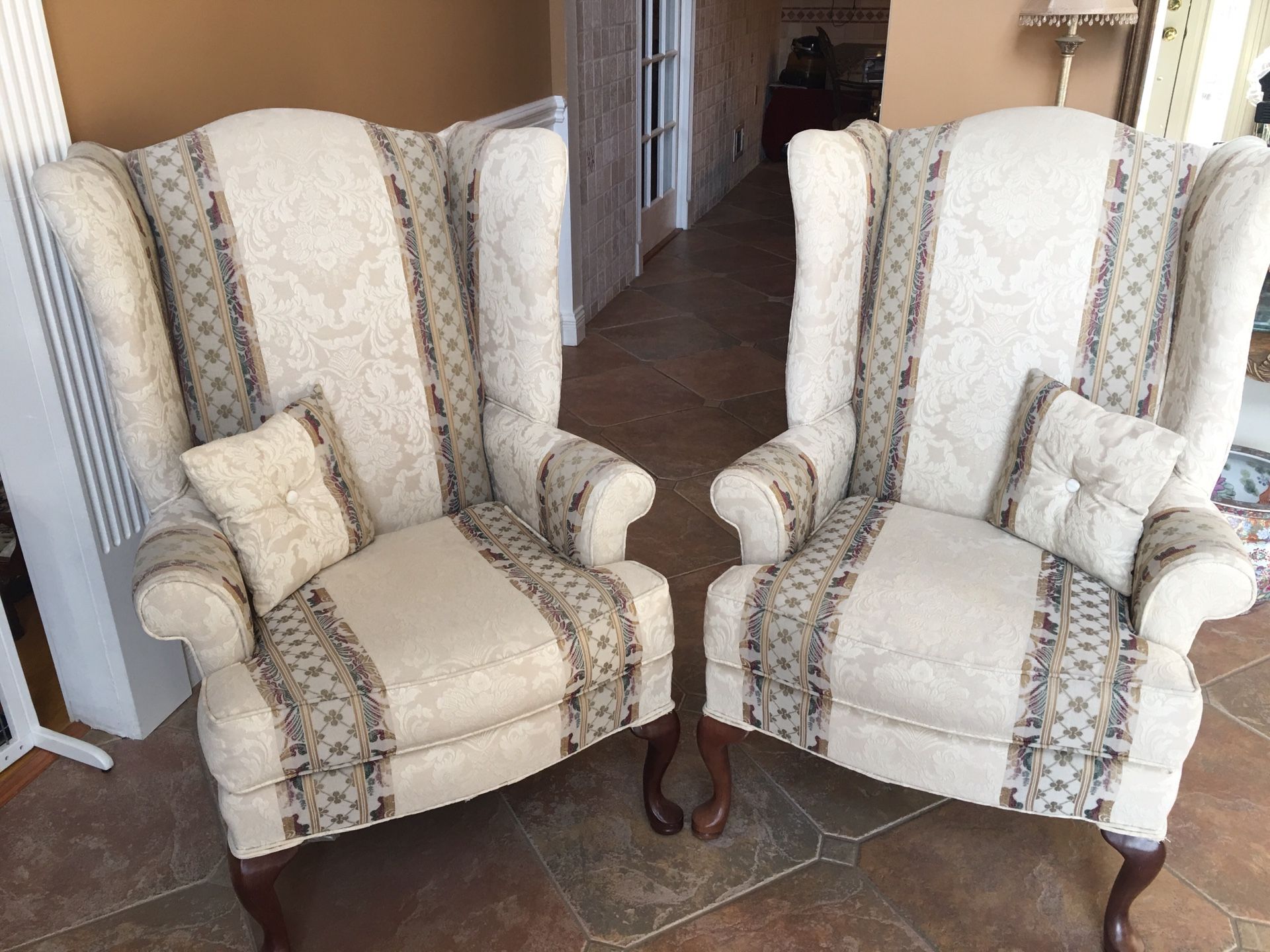 Wing back chairs, very good condition. Hardly used just for show.