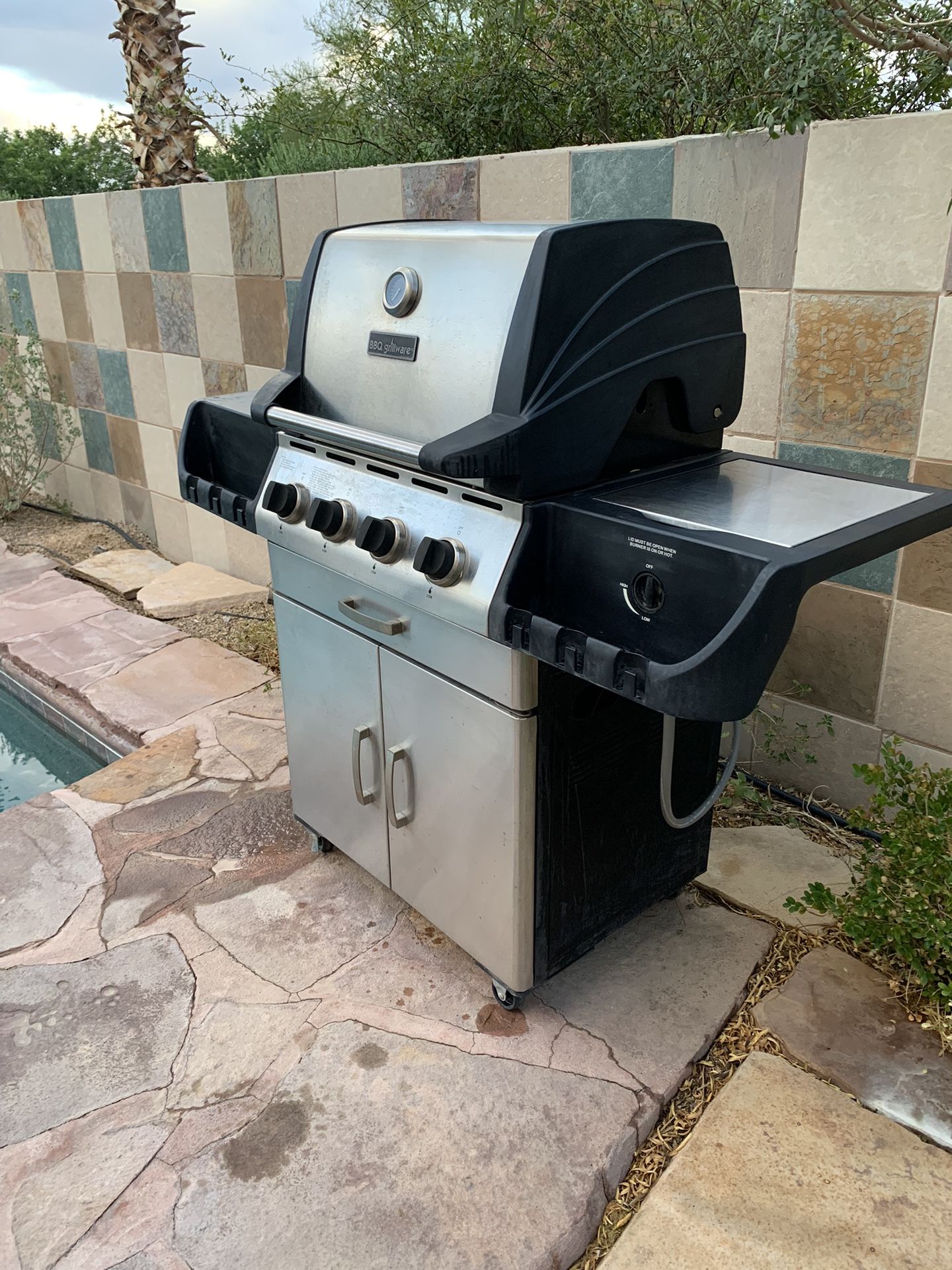 BBQ Grillware Grill Natural Gas W/ Side Burner Stainless Steel Electric