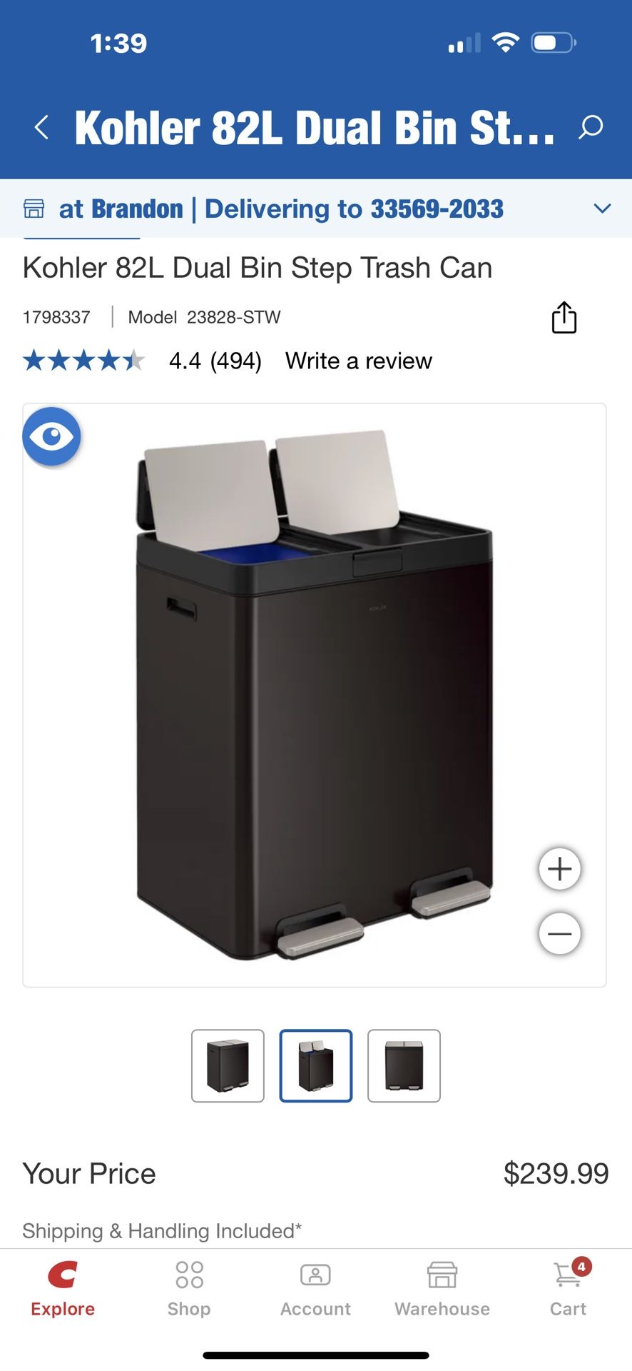 Kohler 82L Dual Bin Step Trash Can