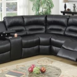 Brand New Black Leather Power Reclining Sectional Sofa