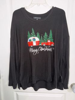 State Of Mine Womens Christmas Holiday Sweatshirt Black Size X-Large