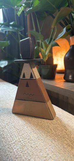 Handmade Primitive Wooden Triangle Figure with Top Hat