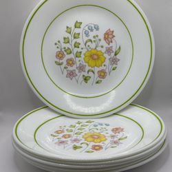 CORELLE MEADOW Vintage Dishes Yellow Flowers White Green Rim 