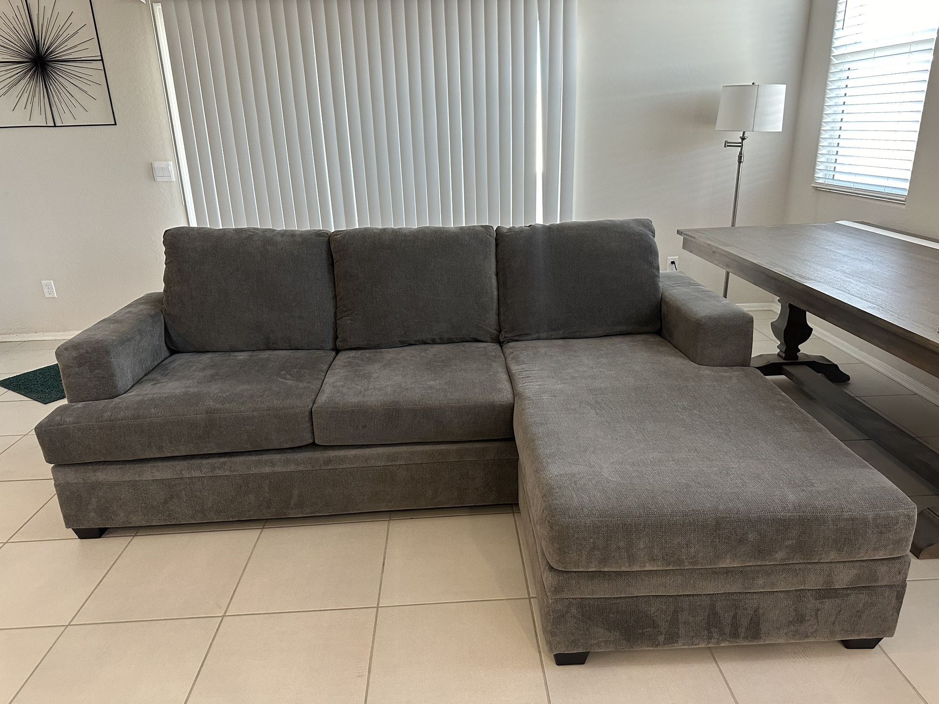 Charcoal Grey Fabric Sofa With Reversible Chaise