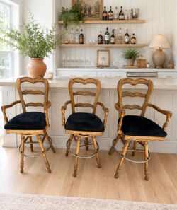 Set of 3 Oak Swivel Bar Stools w/ Arms
