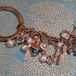 SAKS FIFTH AVENUE KEY CHAIN PURSE CHARMS Gold-tone shopping theme
