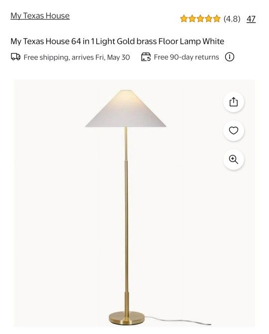 My Texas House 64" 1 Light Gold Brass Floor Lamp White