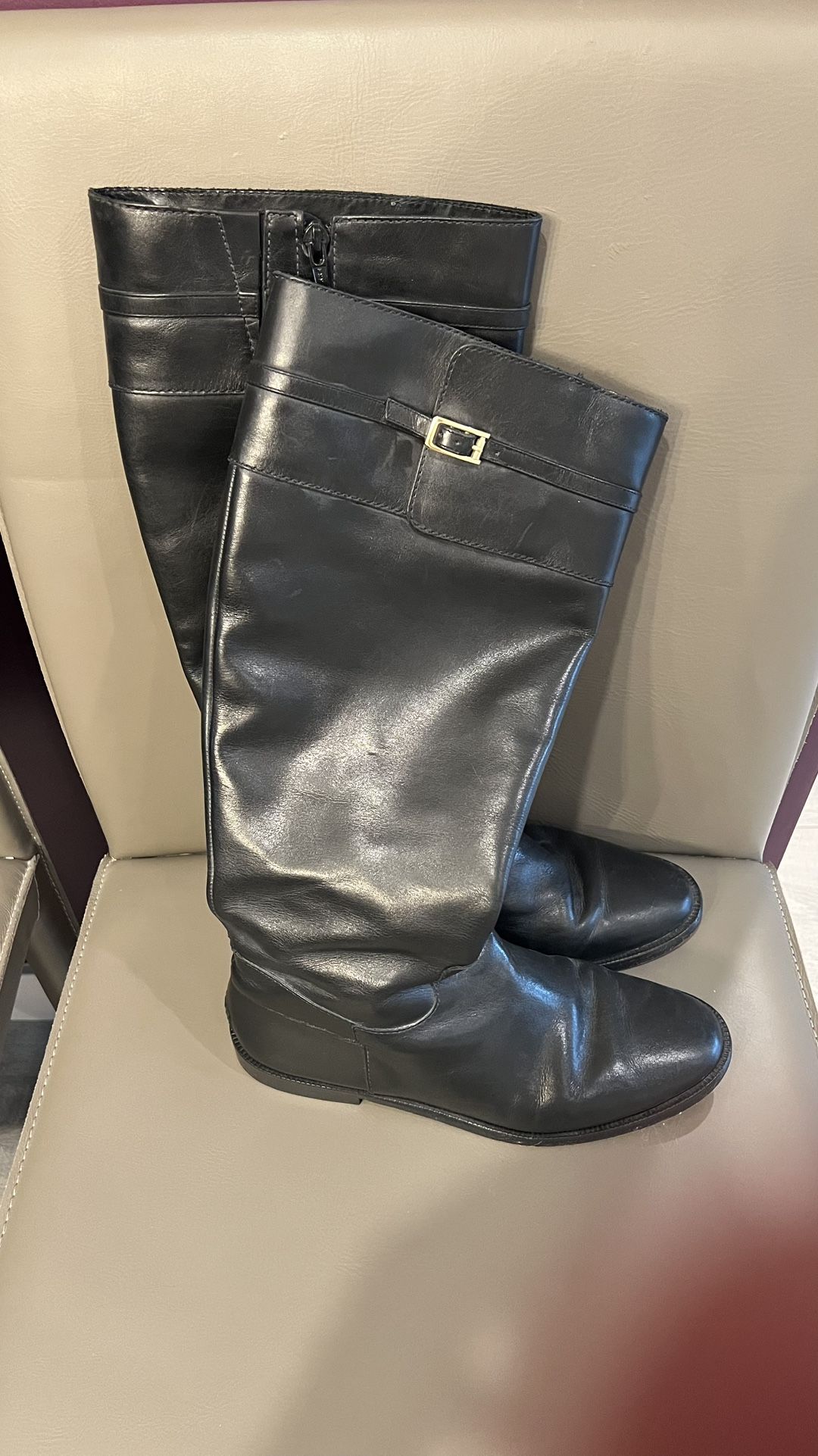 Black Leather Knee-High Boots