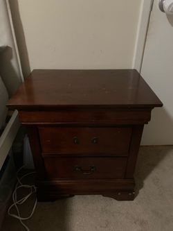 Brown Wood 2-Drawer Nightstand