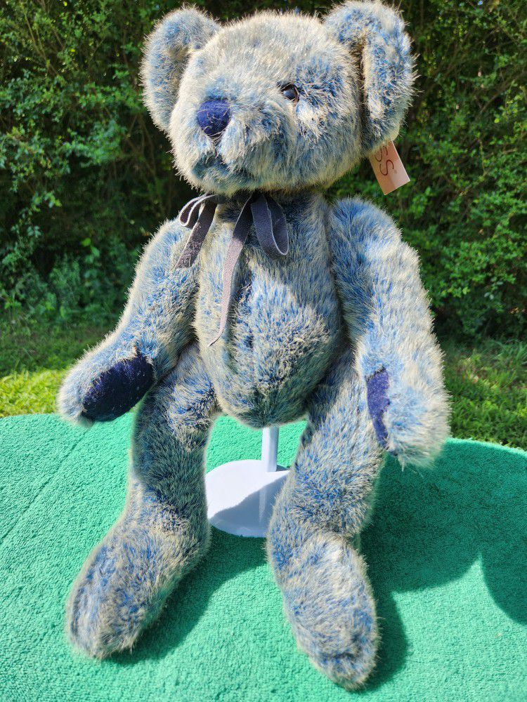 Russ Berrie & Co Benson Bears From The Past Blue Furry Fuzzy Bean Bag Plush Teddy Bear