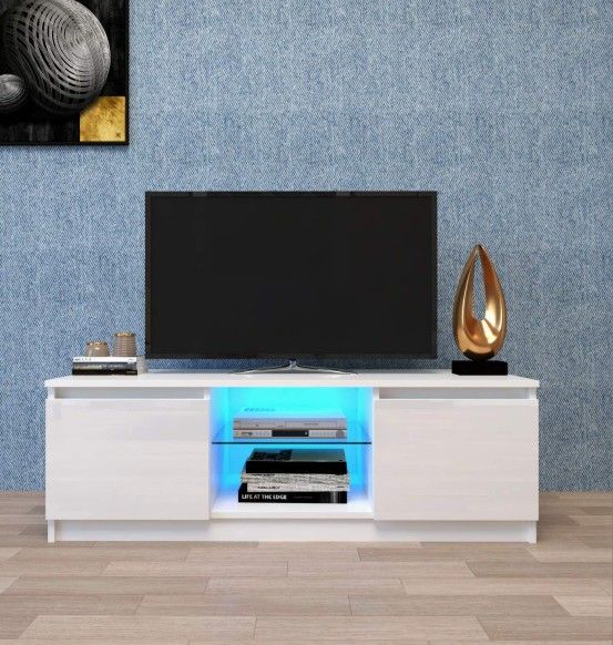 Going Out Of Business Sale 
BRAND NEW 
47 Inch Modern Led Tv Stand Entertainment Center Media Storage Cabinet White Contemporary MDF Wood Finish,White