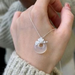 4G Chinese-style carved white jade 14K silver pendant (with phoenix)