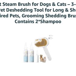 Cat Steam Brush for Dogs & Cats – 3-in-1 Pet Deshedding Tool for Long & Short Haired Pets, Grooming Shedding Brush-Contains 2*Shampoo