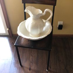 White Ceramic Pitcher & Basin