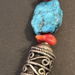 Turquoise/Coral/Sterling Silver Necklace 