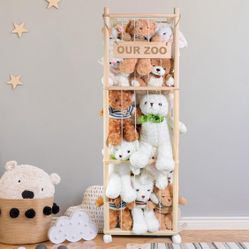 Stuffed Animal Zoo Storage Toy Organizer Natural Wood