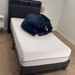 ROLANSTAR TWIN SIZE BED FRAME WITH LED LIGHTS AND CHARGING STATION ABD DRAWERS WITH PURPLE BRAND MATTRESS