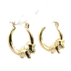 Woman’s Ladies 10k Yellow Gold 3/4” Inch Hinged Elephant Hoop Earrings GP3120395