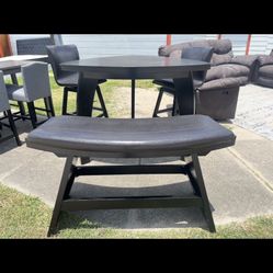 Tall, Dining Table With, Chairs, And Bench