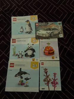 LEGO lot with books - Panda, Lambo, Burger, Flowers
